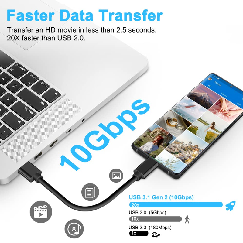 USB A TO C 3.1 kabeli 10 GBps