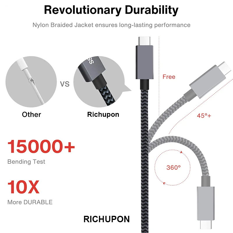 USB C To C Cable 50FT, 4K60HZ GEN2x2(Data Usb2.0),USB TYPE C Video Output From USB3.2/ USB4.0 (NOT 100% Fast Charging) & Sync For Xreal MacBook Pro - View #3